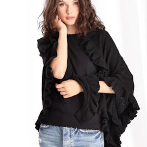 Cashmere Ruffled Wrap Black